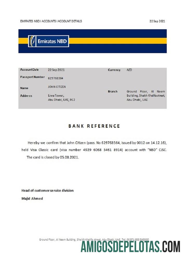 Referência de fechamento do NBD dos Emirados Árabes Unidos exemplo real